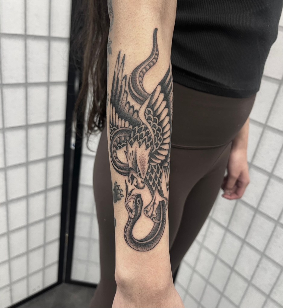 fine-line-american-traditional-eagle-snake-tattoo