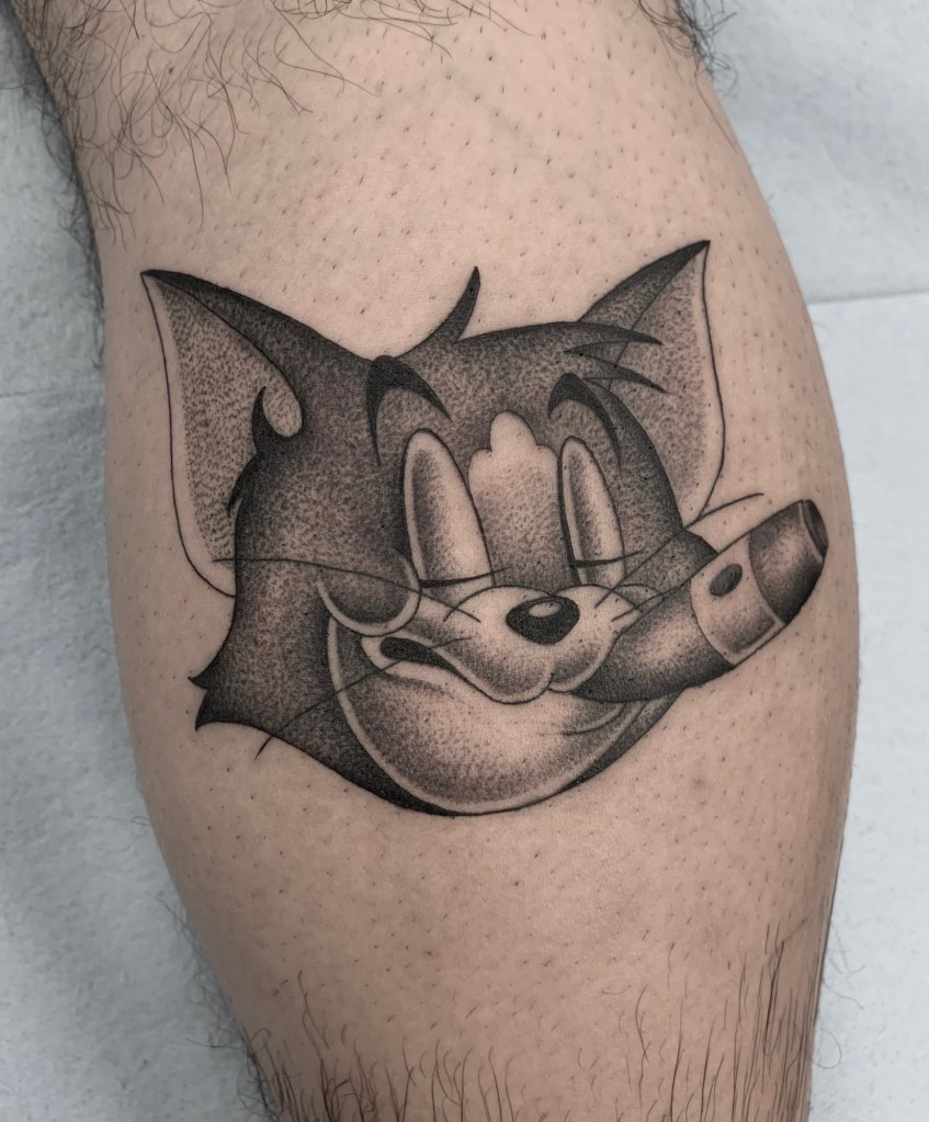 tome-and-jerry-fine-line-cartoon-tattoo 